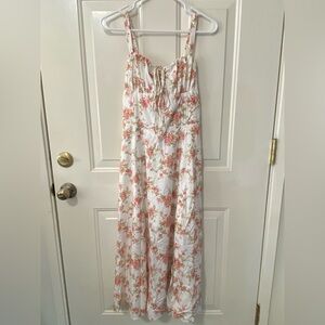 Floral Midi Dress with Pink and Green Accents